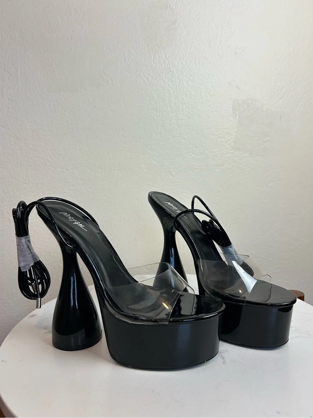 Nasty Gal Black Patent Platform Heels with Clear Straps